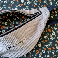 Sac banane - velours côtelé grège et bengal