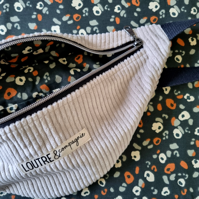 Sac banane - velours côtelé grège et bengal