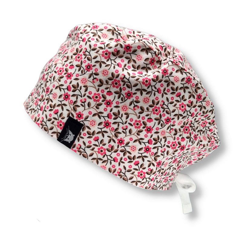 Calot court - petites fleurs roses