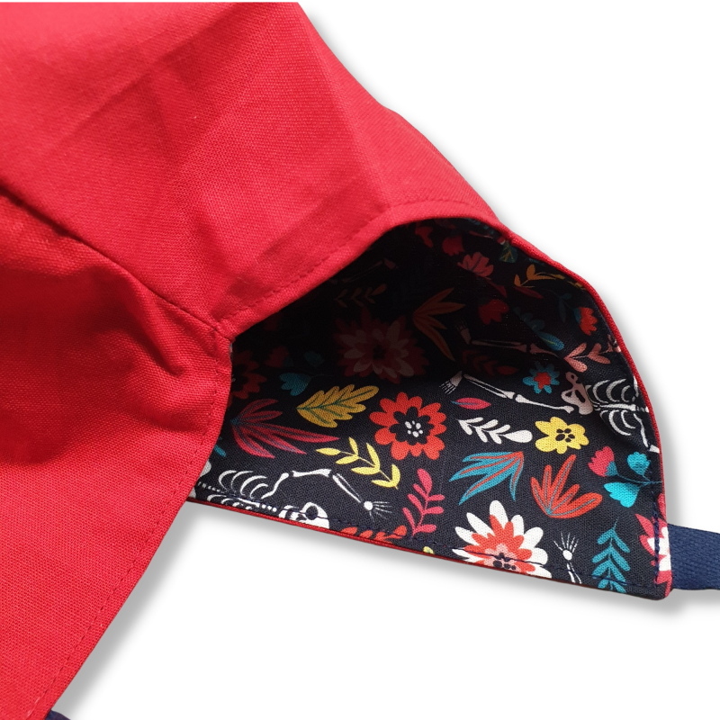 Calot court réversible - squelettes et rouge uni