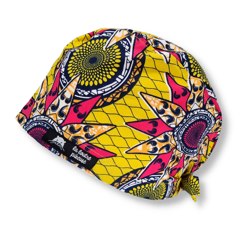 Calot de bloc couvrant - wax étoiles africaines jaunes