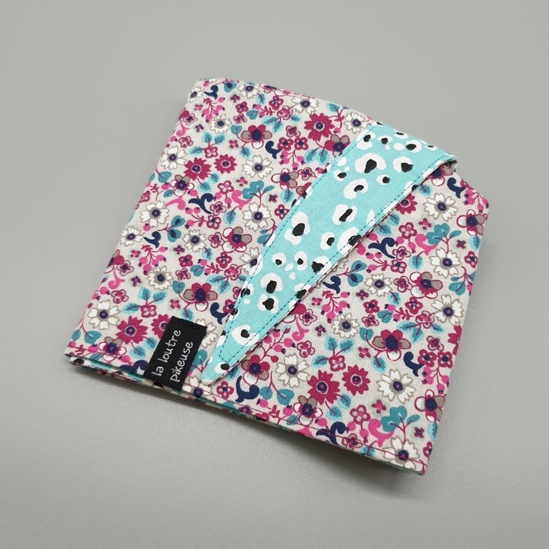 Calot de bloc couvrant réversible - léo turquoise et fleurs sauvages