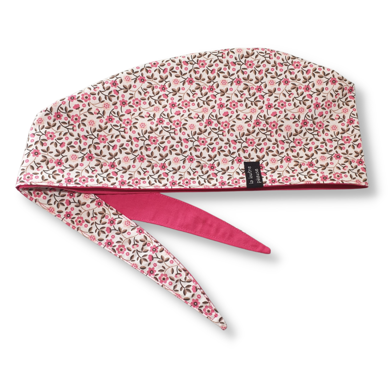 Calot de bloc couvrant réversible - petites fleurs roses et rose uni