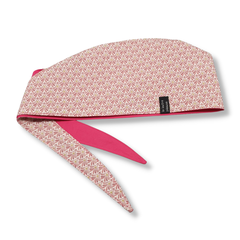 Calot de bloc couvrant réversible - éventails roses clairs et rose uni
