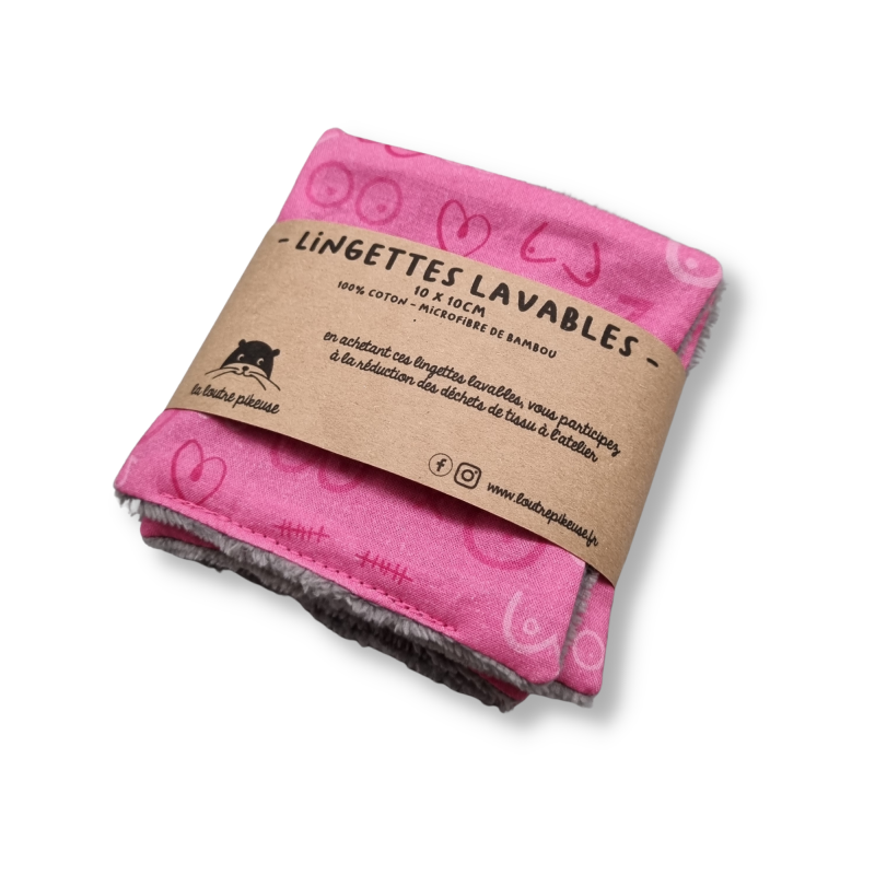 Lingettes lavables x10 - pack octobre rose