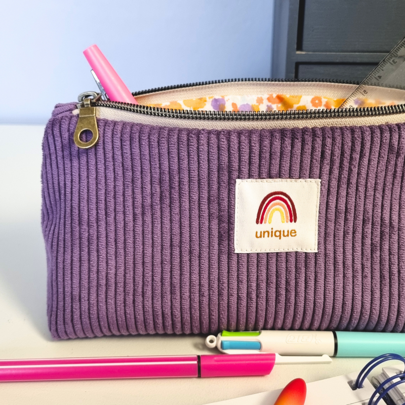 Maxi trousse velours côtelé à personnaliser avec une étiquette