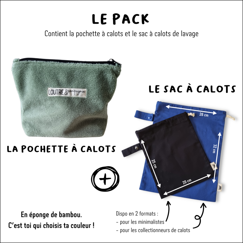 Pack pochette et sac à calots à personnaliser en éponge de bambou