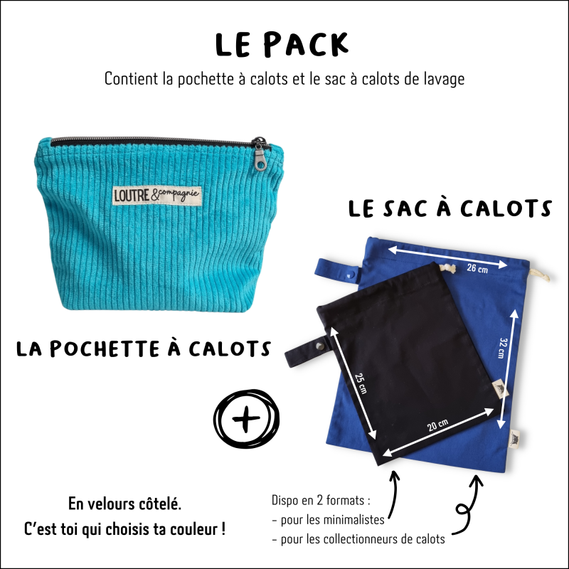 Pack pochette et sac à calots à personnaliser en velours côtelé
