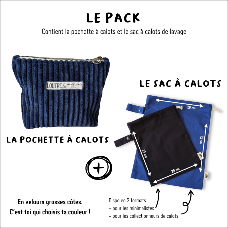 Pack pochette et sac à calots à personnaliser en velours grosses côtes