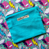 Pochette à calots - velours côtelé bleu turquoise et coup de foudre "NOUVEAU FORMAT"
