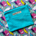 Pochette à calots - velours côtelé bleu turquoise et coup de foudre "NOUVEAU FORMAT"