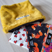 Pochette à calots - éponge de bambou moutarde et baies rouges