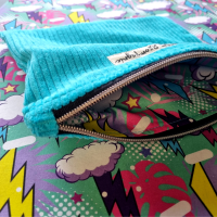 Pochette à calots - velours côtelé bleu turquoise et coup de foudre "NOUVEAU FORMAT"