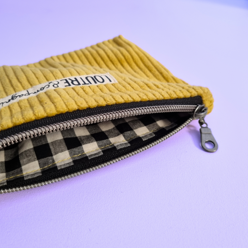 Pochette souple velours côtelé - ocre et vichy