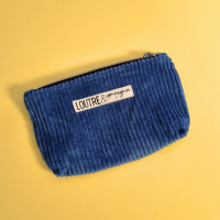 Pochette souple velours côtelé - bleu indigo et corazon