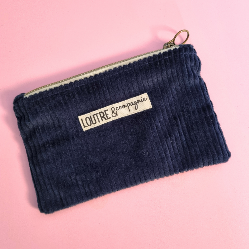 Pochette souple velours côtelé - bleu marine et love