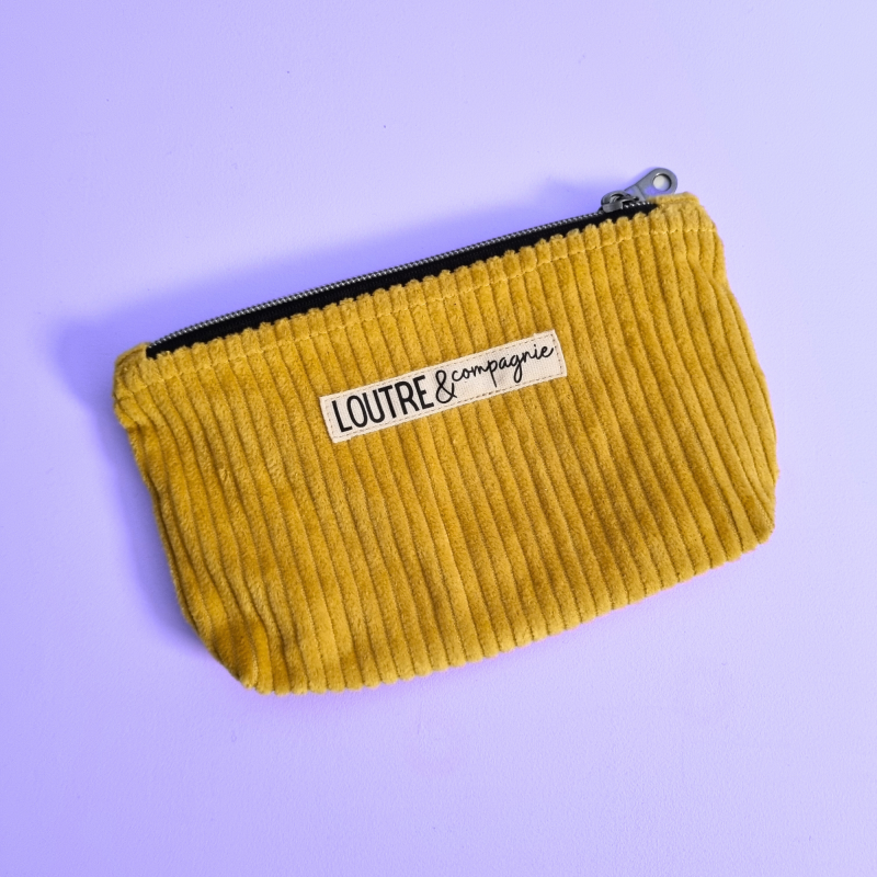 Pochette souple velours côtelé - ocre et vichy