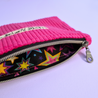 Pochette souple velours côtelé - rose et disco