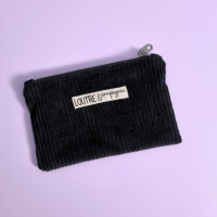 Pochette souple velours côtelé - noir et féline