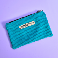 Pochette souple velours côtelé - bleu turquoise et léo rainbow