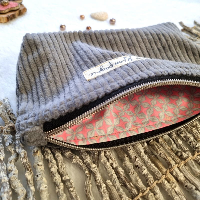 Pochette velours c tel gris souris