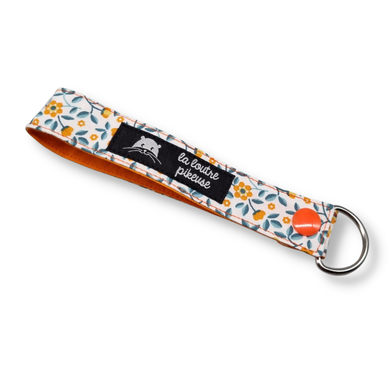Porte-clés - petites fleurs oranges et bleues