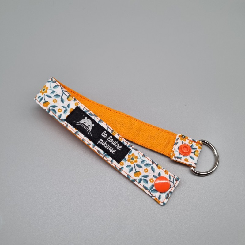 Porte-clés - petites fleurs oranges et bleues