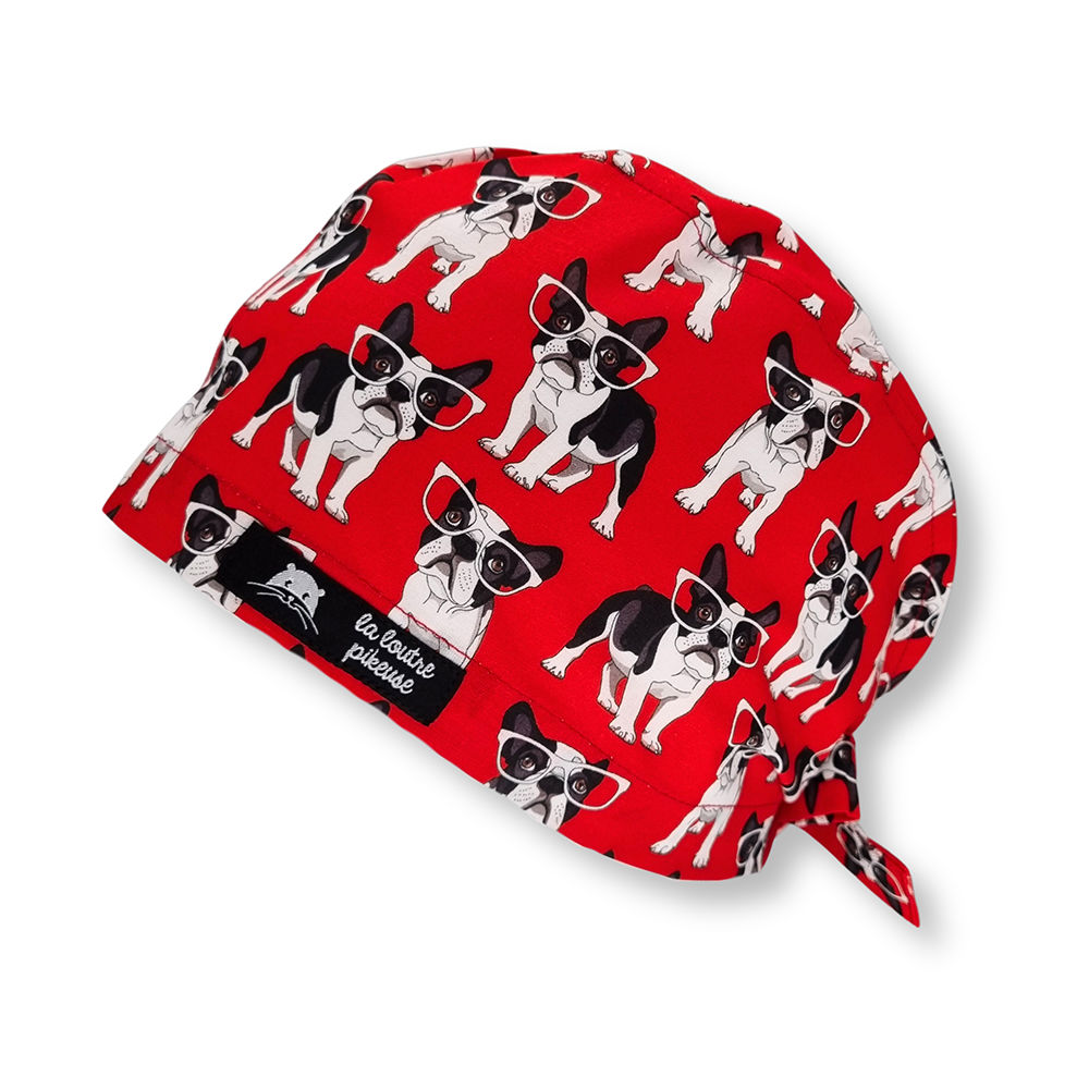 Calot de bloc couvrant avec des bouledog ร lunettes, rouges