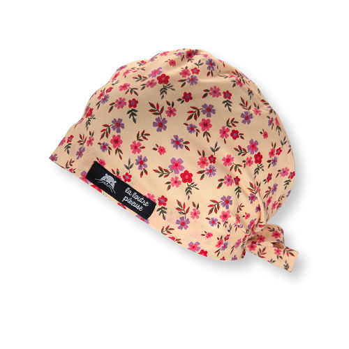 Calot de bloc couvrant - Flowers Calot de bloc couvrant avec des fleurs roses, mauves sur fond beige