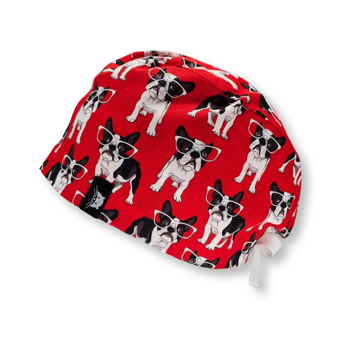 Calot de bloc court avec des bouledog à lunettes, rouges