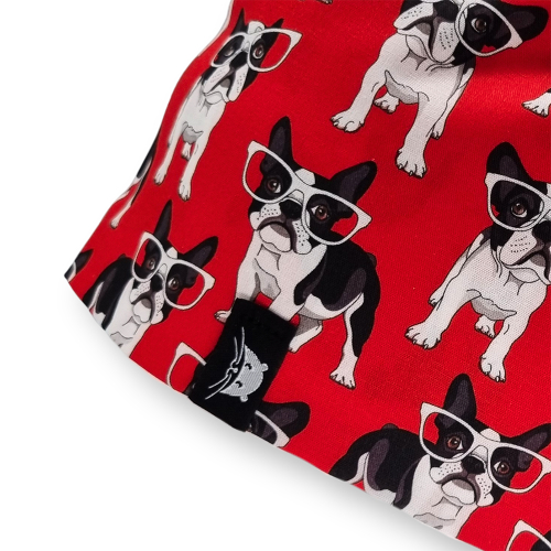 Calot de bloc court avec des bouledog à lunettes, rouges