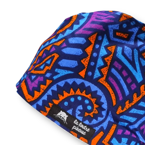 Calot de bloc couvrant wax africain bleu, orange et violet