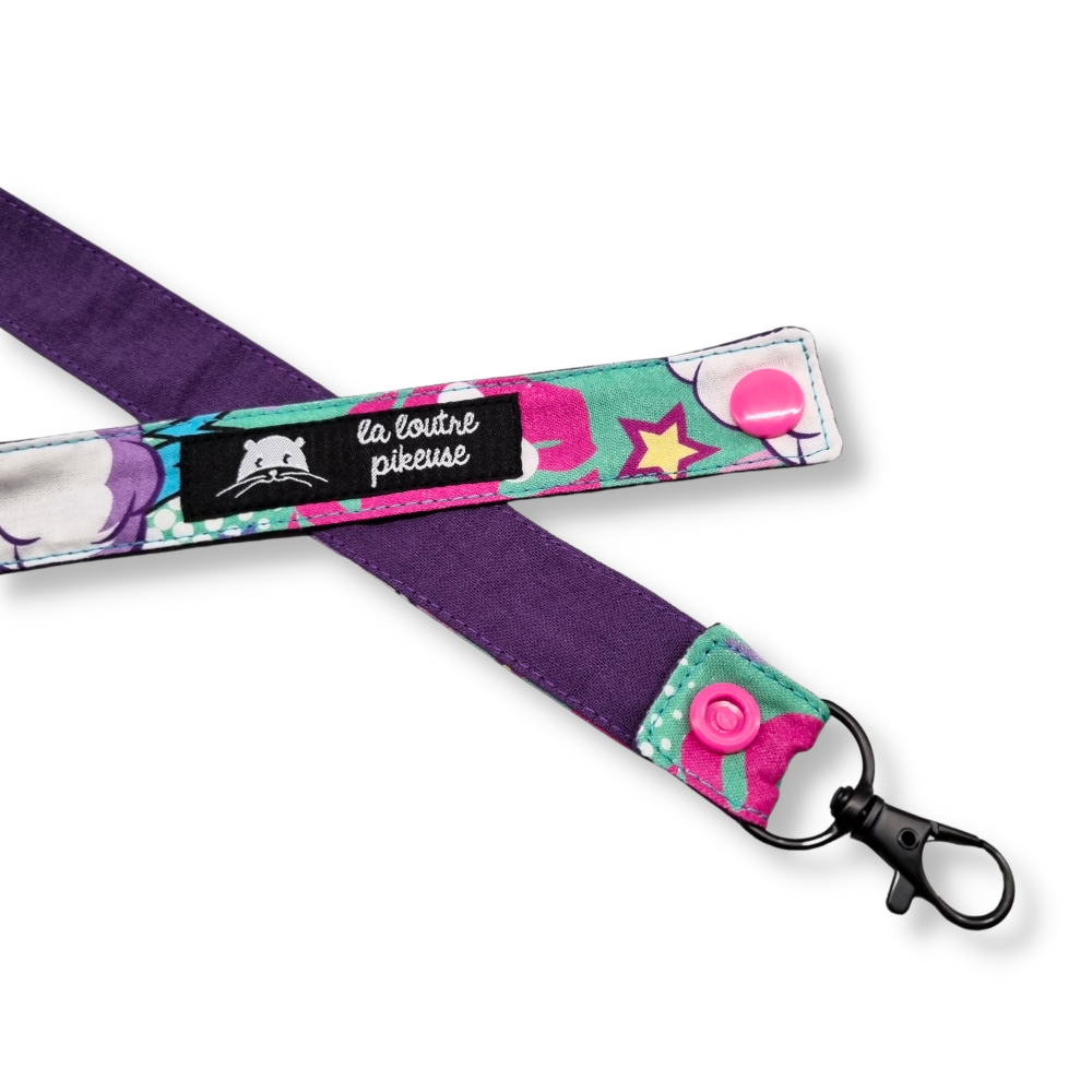 Tour de cou avec des รฉtoiles, รฉclairs, foudre, vert, violet, rose