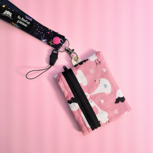 Porte-badge zippé - Cigognes Porte-badge zippé avec des cigognes roses