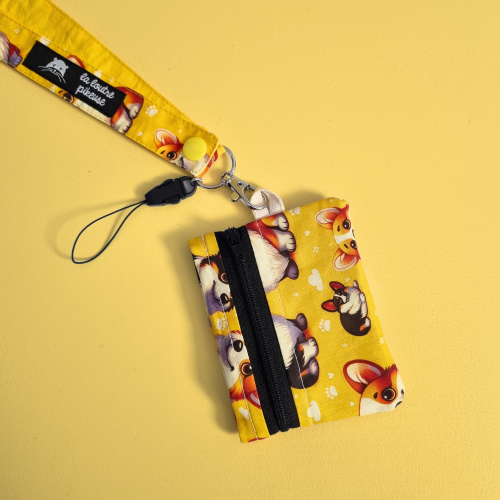 Porte-badge zippé - Corgis Porte-badge zippé avec des corgis jaunes