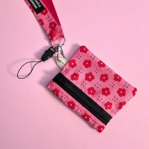 Porte-badge zippé - Pop Porte-badge zippé fleurs rouges et roses