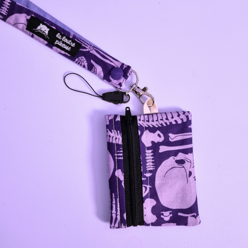 Porte-badge zippé - Traumato girl Porte-badge zippé avec des os violets
