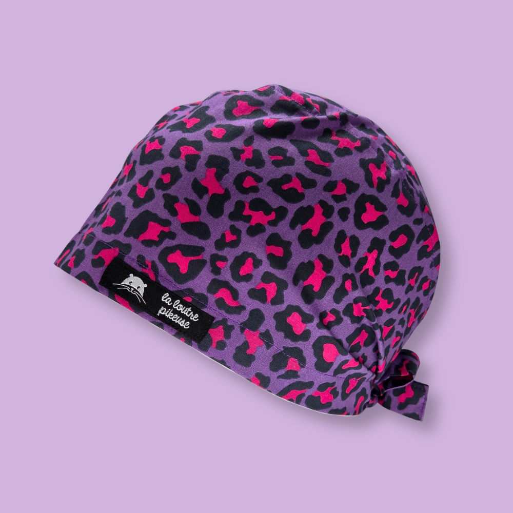 Calot couvrant lรฉopard violet et rose